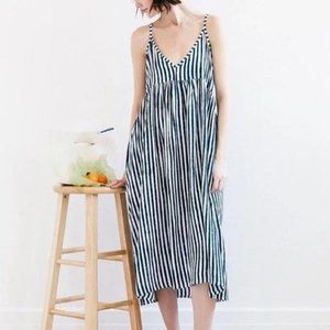 Emerson Fry Flutter Midi Dress in Navy Stripe